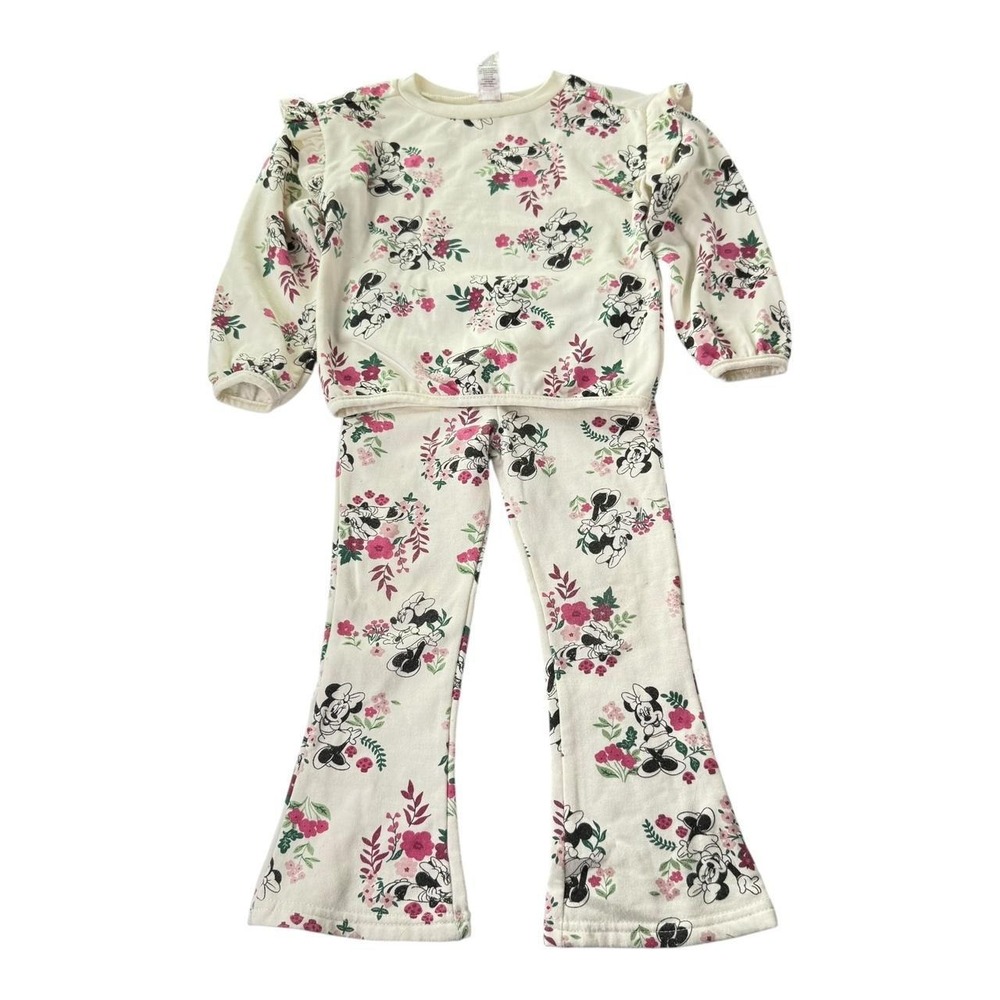 Disney Minnie Mouse Floral 2 Piece Outfit Set Toddler Girls 3T Ruffle Lounge Set